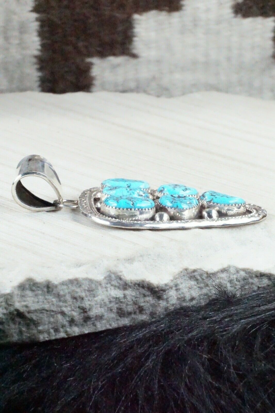 Turquoise and Sterling Silver Pendant - Leslie Nez - High Lonesome Trading