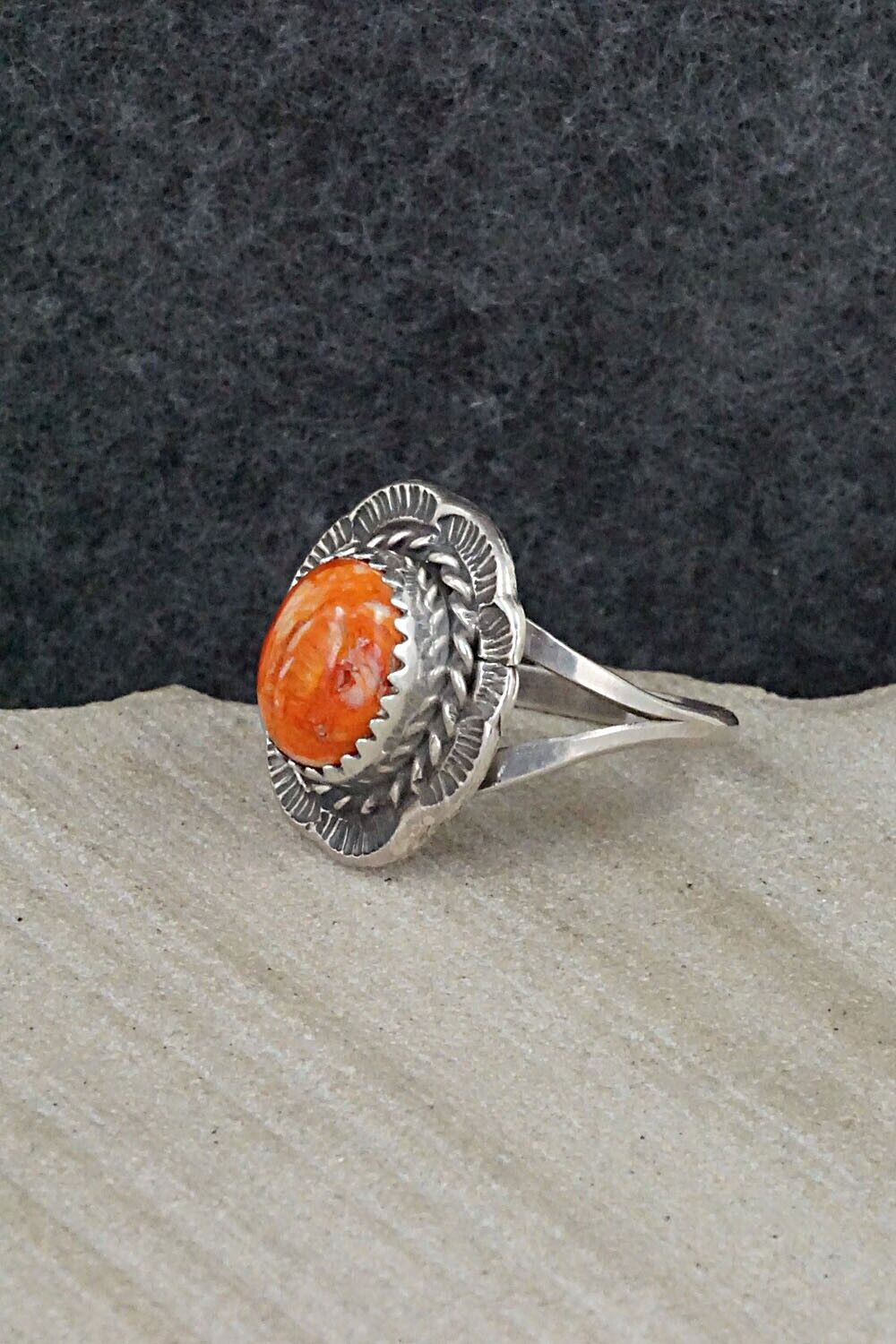 Spiny Oyster & Sterling Silver Ring - Freda Martinez - Size 8