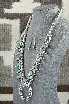 Turquoise & Sterling Silver Squash Blossom and Earrings - Phil Garcia