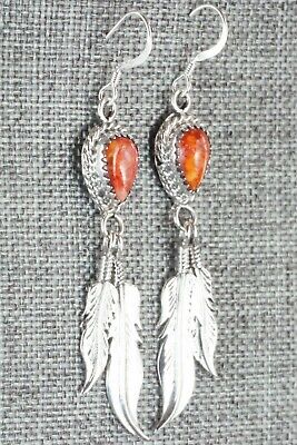Spiny Oyster & Sterling Silver Earrings - Adalarae Yazzie