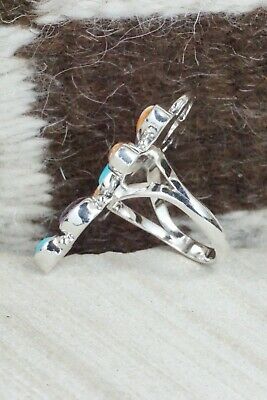 Spiny Oyster & Sterling Silver Dragonfly Ring - Bobby Platero - Size 7.75