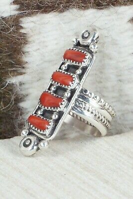 Coral & Sterling Silver Ring - Cris Nez - Size 8.5