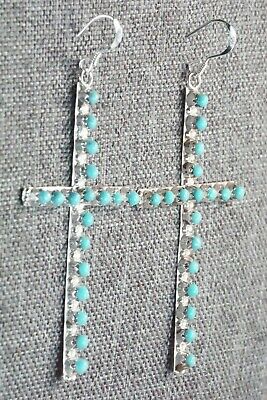 Turquoise & Sterling Silver Cross Earrings - Lorinda Edaakie - High Lonesome Trading