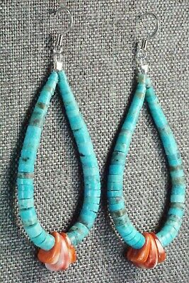 Turquoise, Spiny Oyster & Sterling Silver Earrings - Lupe Lovato