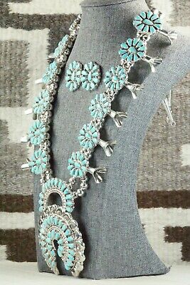Turquoise & Sterling Silver Squash Blossom and Earrings - Alicia Wilson