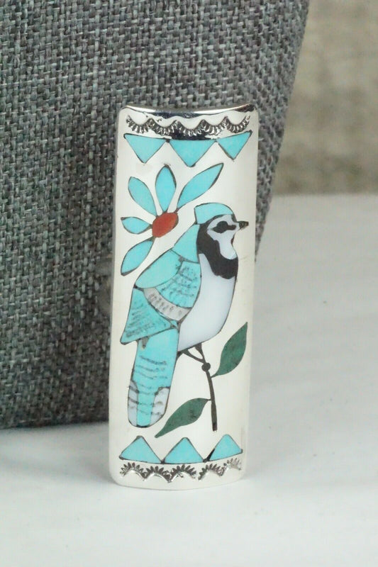 Zuni Inlay Turquoise and Sterling Silver Ring - Quintin Quam - Size 6.25 - High Lonesome Trading