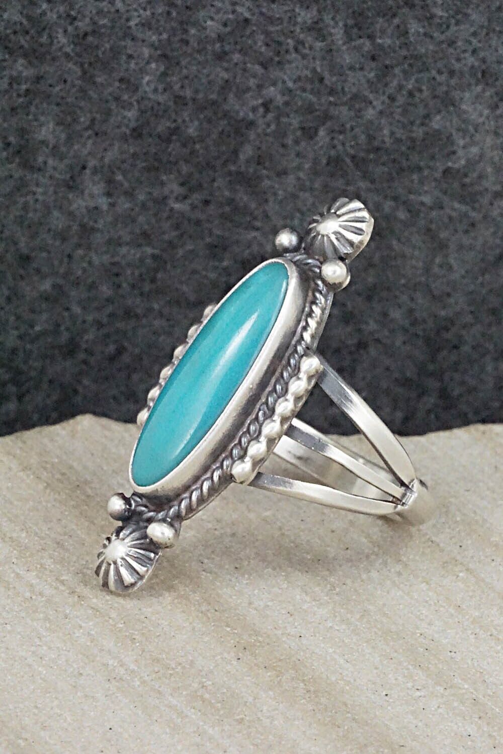 Turquoise & Sterling Silver Ring - Samuel Yellowhair - Size 7.5