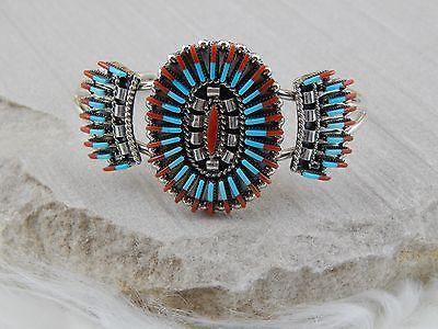 Zuni Sterling Silver, Turquoise & Coral Bracelet - Carla Loncasella - High Lonesome Trading
