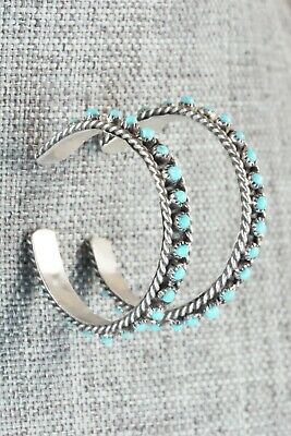 Turquoise & Sterling Silver Hoop Earrings - Georgiann Chavez
