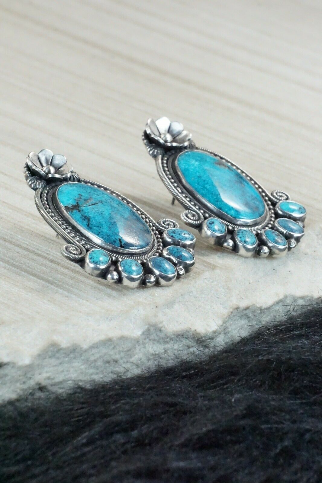 Turquoise & Sterling Silver Squash Blossom & Earrings - Myron Etsitty