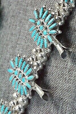 Turquoise & Sterling Silver Squash Blossom and Earrings - Nathaniel Nez
