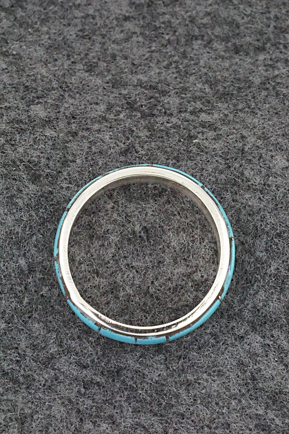 Turquoise & Sterling Silver Inlay Ring - Zenia Kyustewa - Size 11