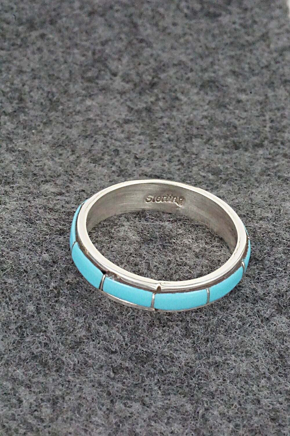 Turquoise & Sterling Silver Inlay Ring - Zenia Kyustewa - Size 10.75