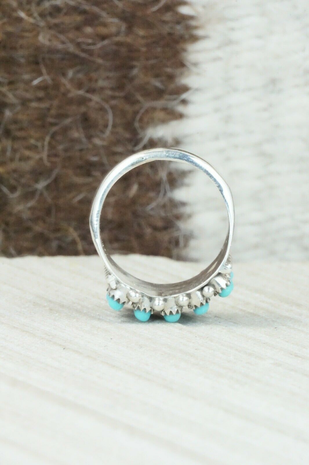 Turquoise & Sterling Silver Ring - April Haloo - Size 5.75