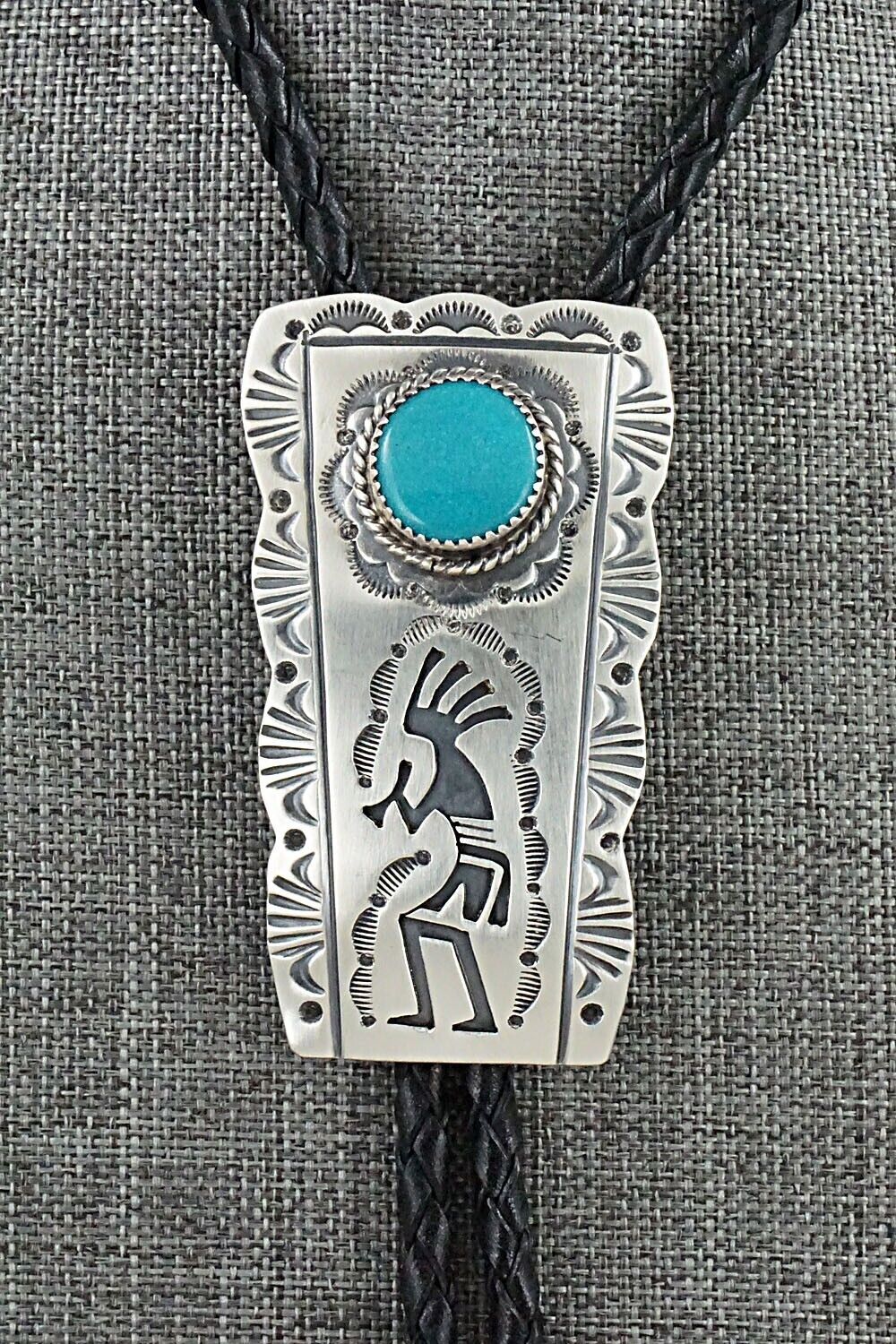 Turquoise & Sterling Silver Bolo Tie - Leonard Jim