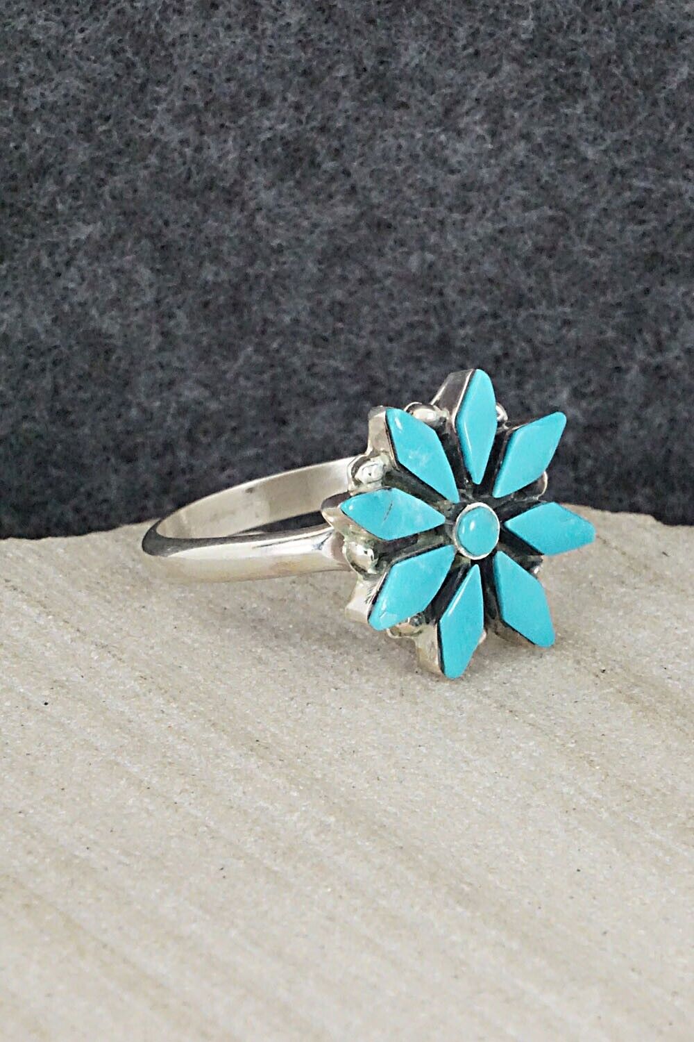 Turquoise & Sterling Silver Ring - Rose Kanteena - Size 9