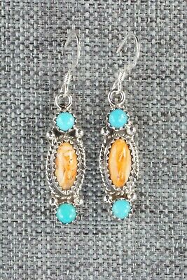 Turquoise, Spiny Oyster and Sterling Silver Earrings - Harris Largo