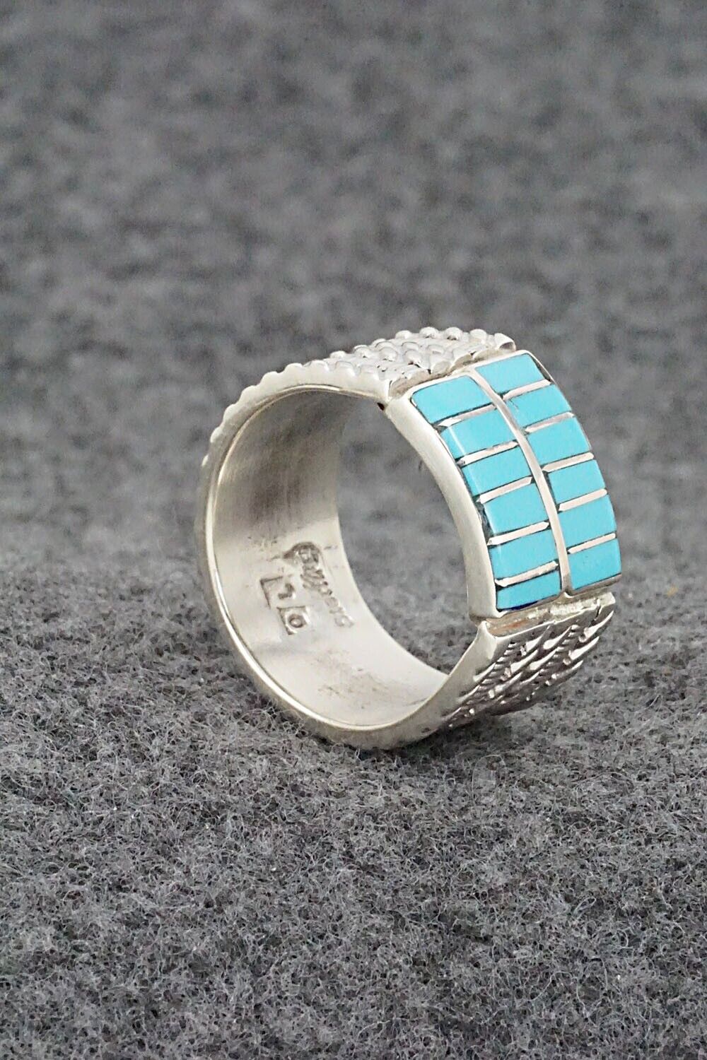 Turquoise & Sterling Silver Inlay Ring - Orlando Laweka - Size 7.5