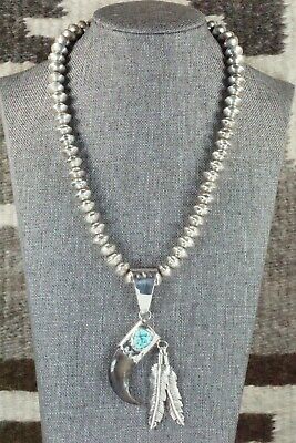 Turquoise, Sterling Silver Pendant & Navajo Pearl Necklace - Ernest Hawthorne