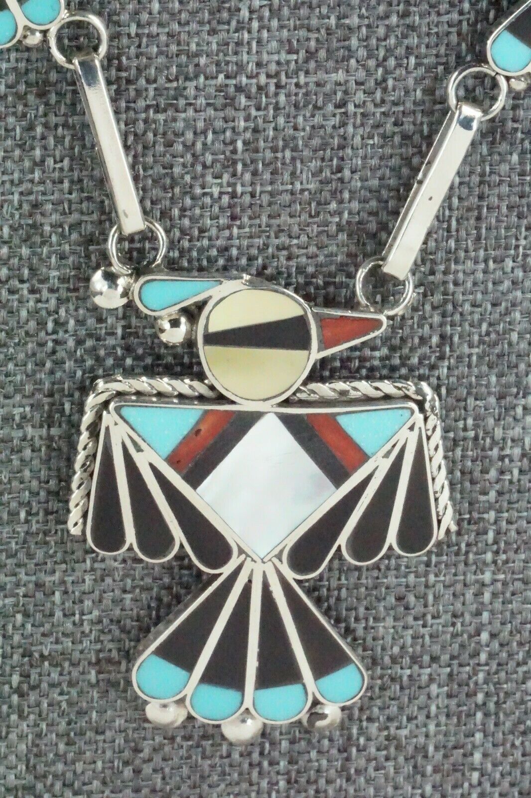 Turquoise, Mother of Pearl & Sterling Silver Inlay Jewelry Set - Adrian Wallace