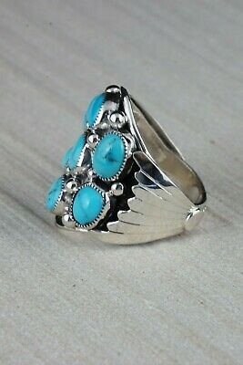 Navajo Turquoise Cluster and Sterling Silver Ring - Bobby Platero - Size 13.5 - High Lonesome Trading