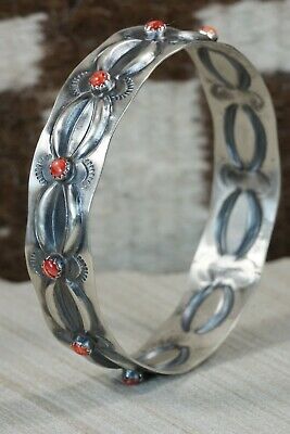 Navajo Spiny Oyster & Sterling Silver Bangle Cuff - Tim Yazzie
