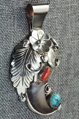 Turquoise, Coral and Sterling Silver Pendant - Jerry Thompson