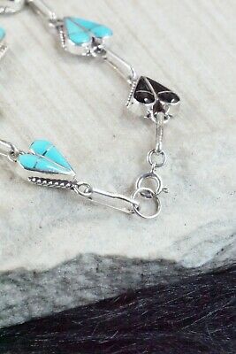 Turquoise, Onyx & Sterling Silver Link Bracelet - Velda Nastacio