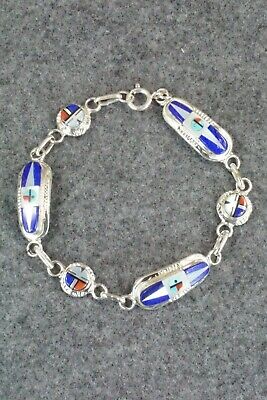 Lapis, Mother of Pearl & Sterling Silver Link Bracelet - Patty Edaakie