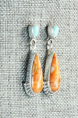 Spiny Oyster, Turquoise & Sterling Silver Earrings -Verley Betone