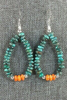 Navajo Turquoise, Spiny Oyster and Sterling Silver Earrings - Native American - High Lonesome Trading