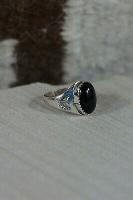 Navajo Onyx and Sterling Silver Ring - Mary Lincoln - Size 8.5 - High Lonesome Trading