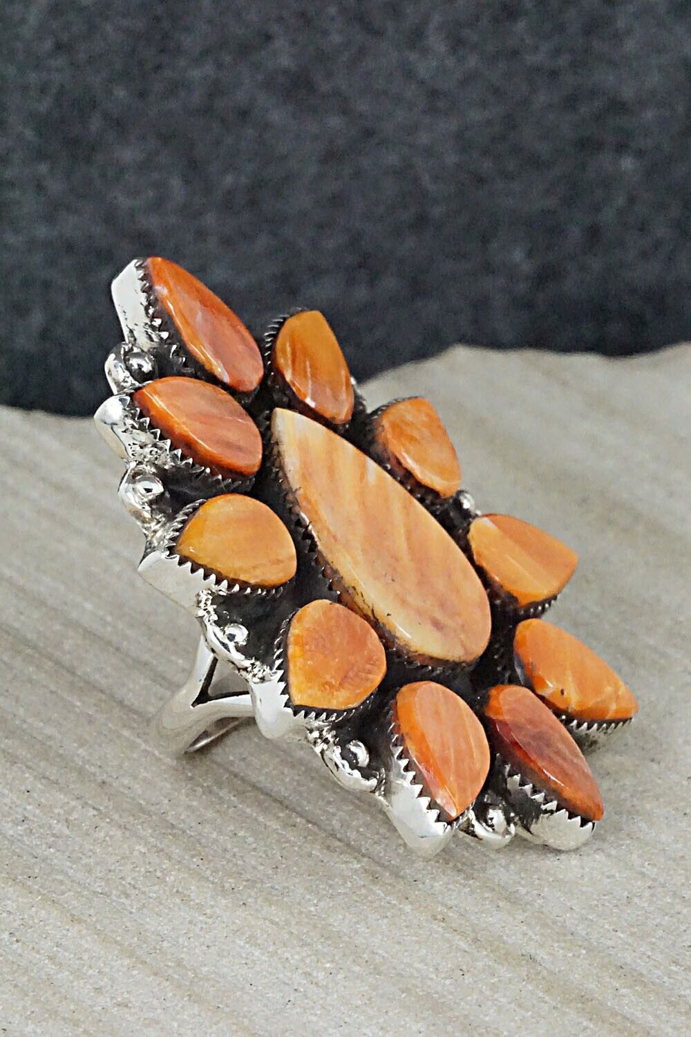 Spiny Oyster & Sterling Silver Ring - Selina Warner - Size 5.25