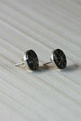 Zuni Jet & Sterling Silver Earrings - Johnson Laweka - High Lonesome Trading