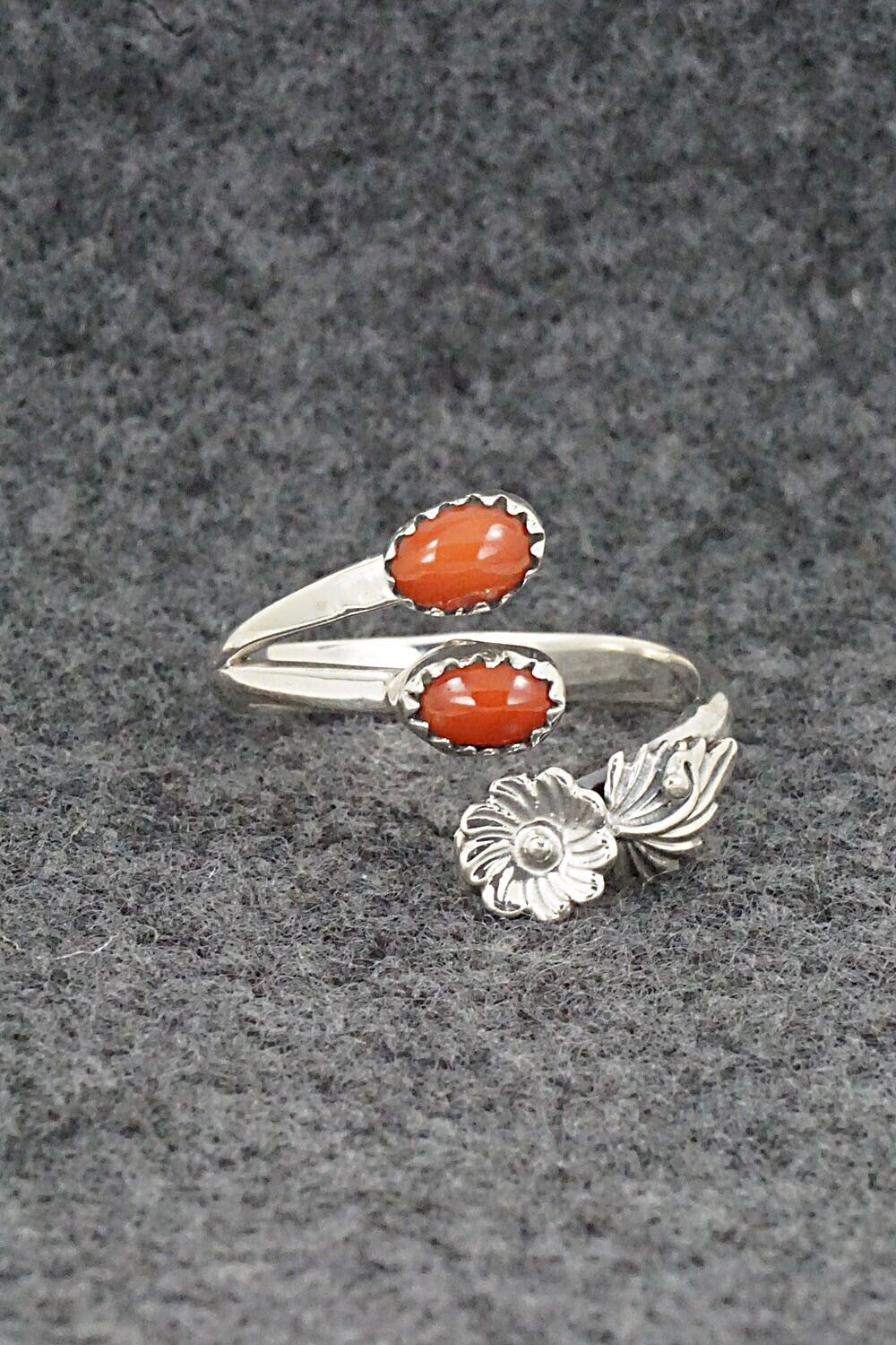 Coral & Sterling Silver Ring - Harris Largo - Size 8.75