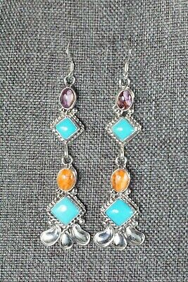 Turquoise, Spiny Oyster & Sterling Silver Earrings