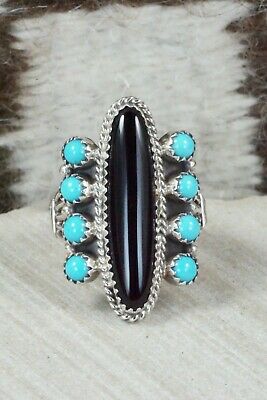 Onyx & Turquoise Ring - Navajo - Size 8.75