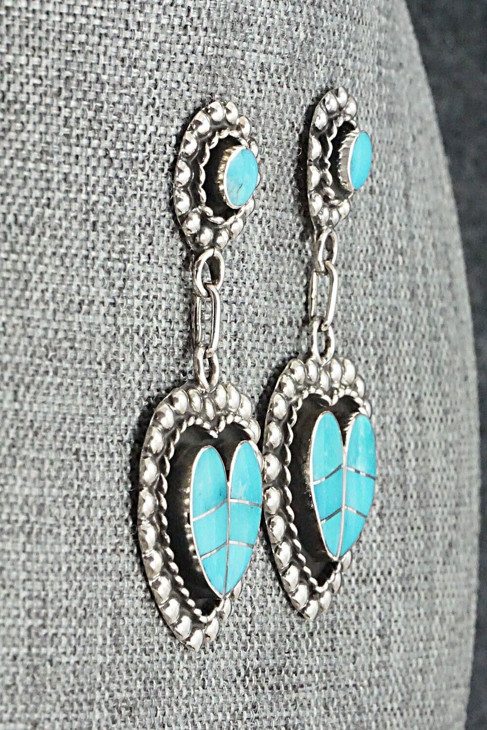 Turquoise & Sterling Silver Inlay Earrings - Faye Lowsayatee