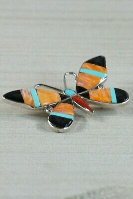 Zuni Multi Stone and Sterling Silver Butterfly Pendant & Pin - Angus Ahiyite - High Lonesome Trading
