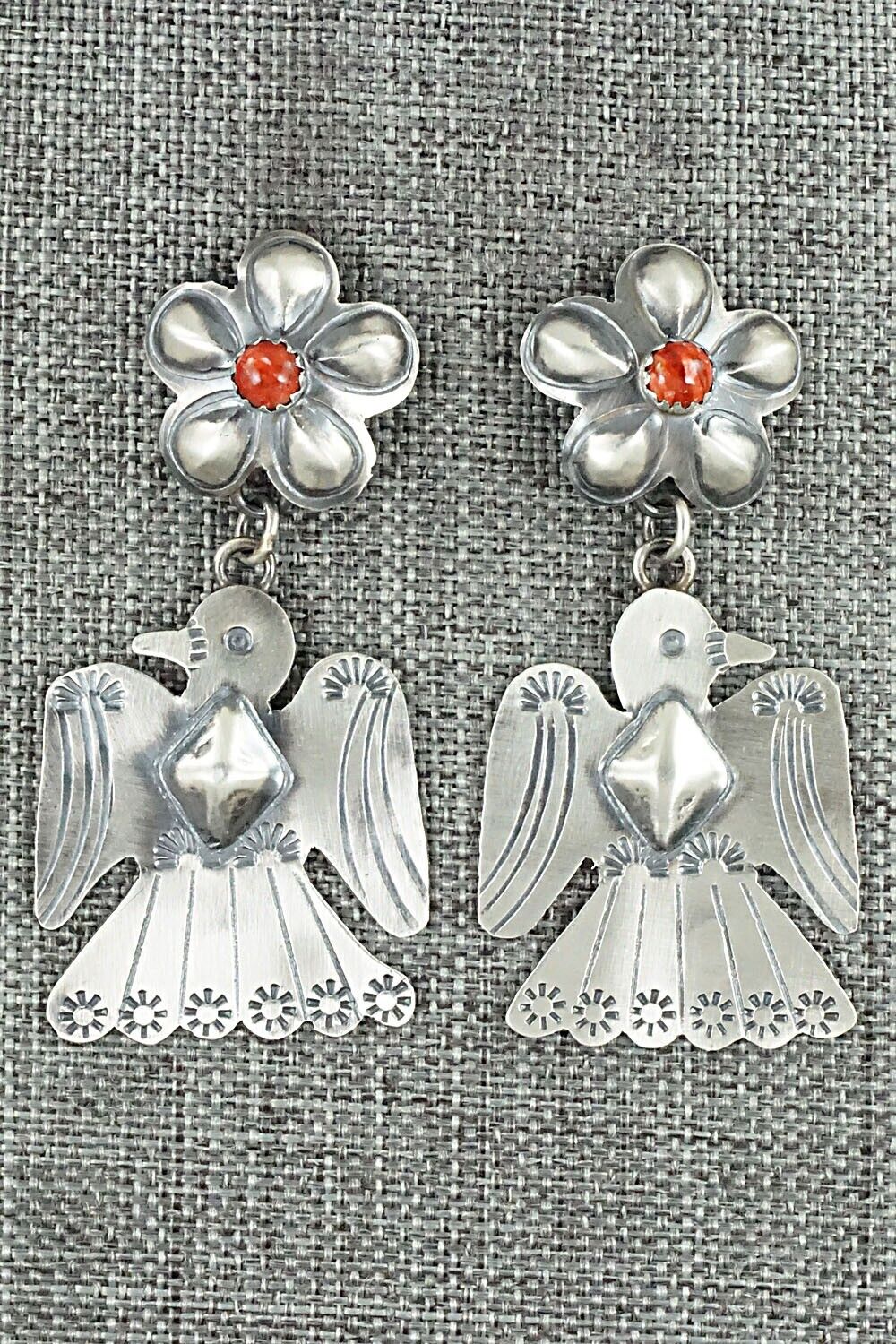 Spiny Oyster & Sterling Silver Earrings - Tim Yazzie