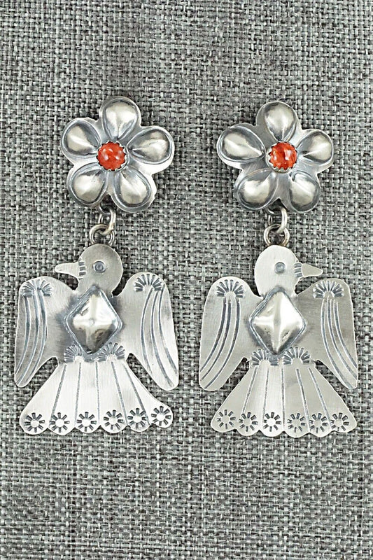 Spiny Oyster & Sterling Silver Earrings - Tim Yazzie