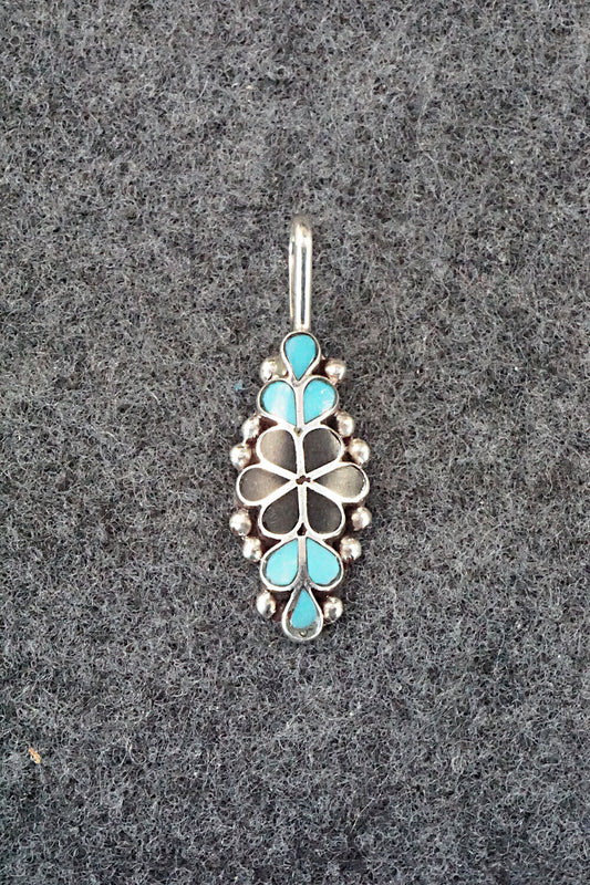 Turquoise, Onyx & Sterling Silver Inlay Pendant - Bernadette Hattie