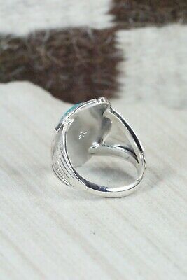 Navajo Turquoise, Coral & Sterling Silver Ring - Jeanette Saunders - Size 9.5