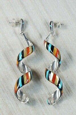 Zuni Multi Stone Inlay & Sterling Silver Spiral Earrings - Idelia Edaakie - High Lonesome Trading