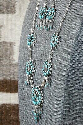 Zuni Turquoise & Sterling Silver Necklace and Earrings Set - Keith Leekity