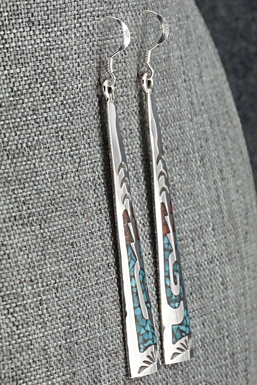 Turquoise, Coral & Sterling Silver Earrings - Jolene Yazzie