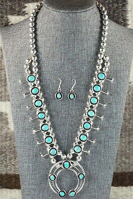 Turquoise & Sterling Silver Squash Blossom & Earrings - Phil Garcia