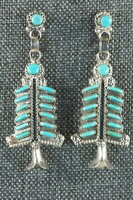 Zuni Turquoise & Sterling Silver Earrings - Terry Loncasion - High Lonesome Trading