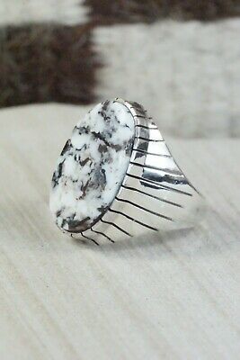 Navajo White Buffalo & Sterling Silver Ring - Ray Jack - Size 12.75