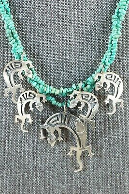 Navajo Turquoise Necklace and Sterling Silver Lizards - Charlie Bowie - High Lonesome Trading